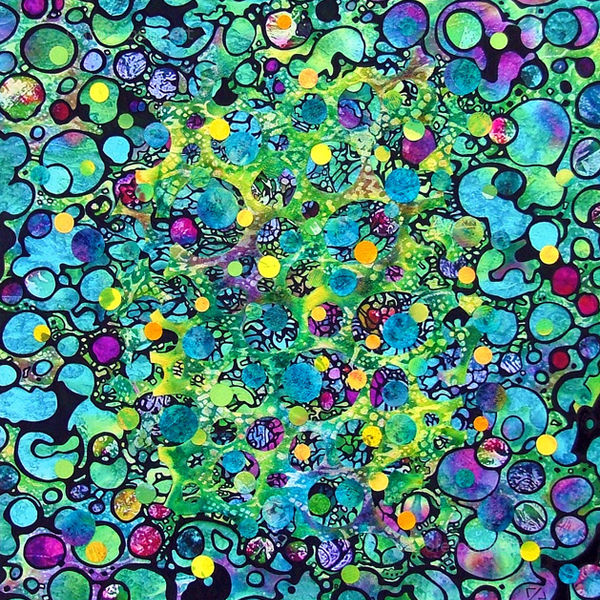 Circles 4; mixed media; 50 x 50 Sold