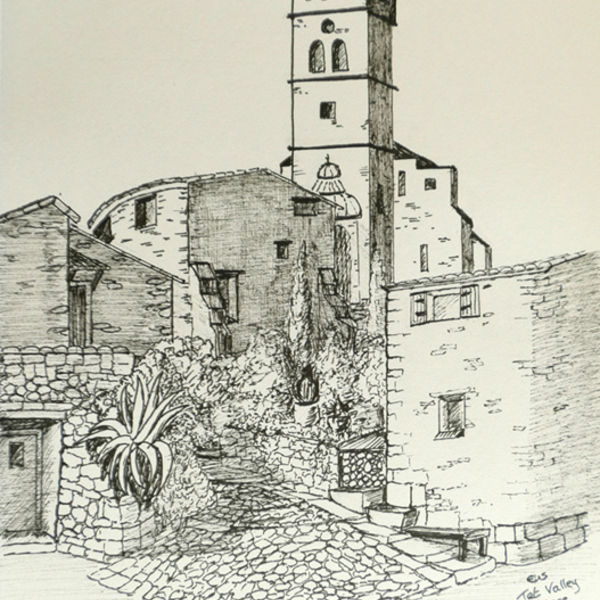 Eus, France; ink sketch on paper