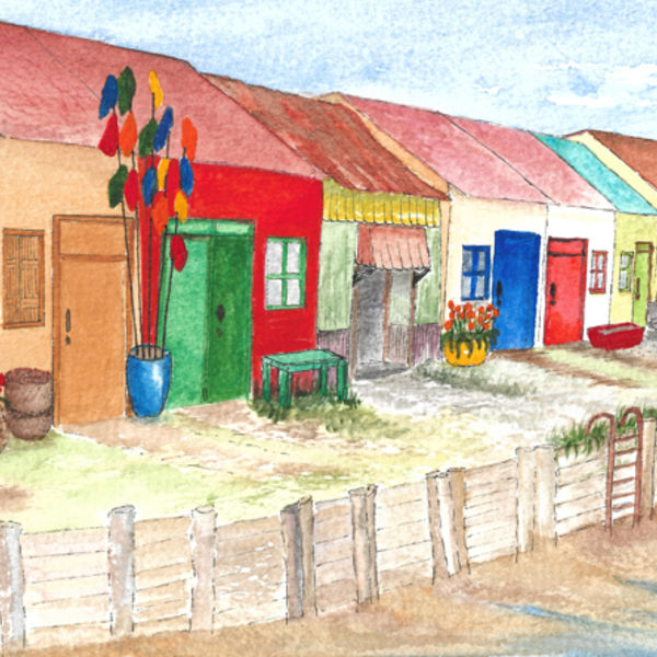Fishing Huts, Isle d'Oleron; watercolour and acrylic