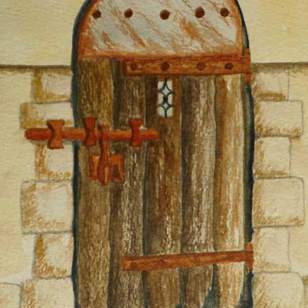 Fortified Door, French Pyrenees; watercolour
