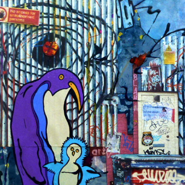 Penguin Graffiti; mixed media; 30 x 42