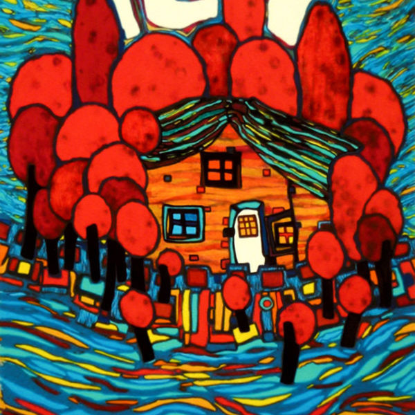 Red Trees; mixed media; 25 x 30