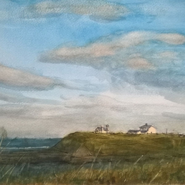 Seaton Sluice, evening; watercolour and pen on paper NFS
