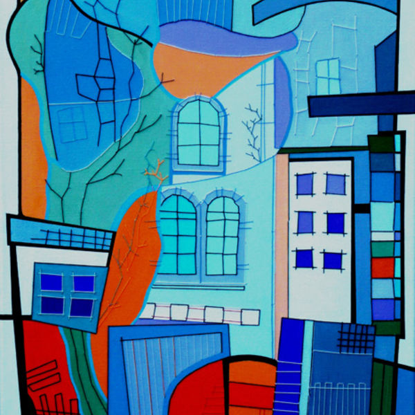 Vietnamese Tall Houses; mixed media; 50 x 70 FS