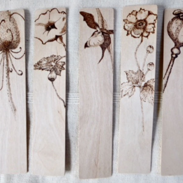 Wooden Bookmarks; hand drawn and pyrographed FS