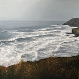 Distant Cornish headland enveloped by the mizzle