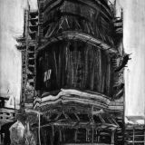 Boat Apartments, Simon McWilliams, oil on paper monotype.