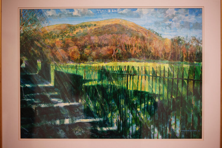 "Cavehill and Railings" Joseph McWilliams, Acrylic on paper, 1998, 44 x 61cm , Private Collection