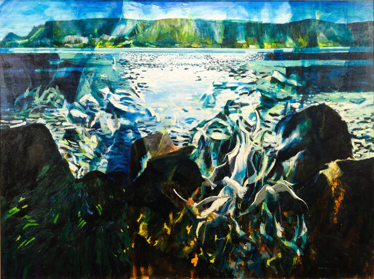 "Sea Gulls and Light, Antrim Coast", Joseph McWilliams, 91 x 127cm, 1984, Private Collection