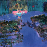 Blue Saint Patricks Church, oil on paper mounted on canvas, Simon McWilliams