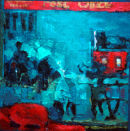 Umbrellas at the Post Office, Donegall Street, oil on Canvas, Simon McWilliams, Collection Northern Ireland Civil Service