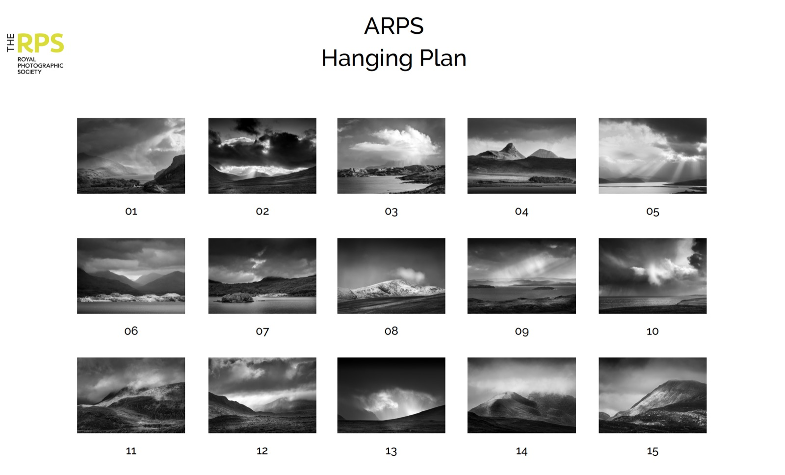 Hanging plan for final 15 images