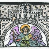 Angel card, linocut