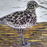 Curlew, linocut