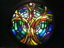 Dark Wood Stained Glass Window
