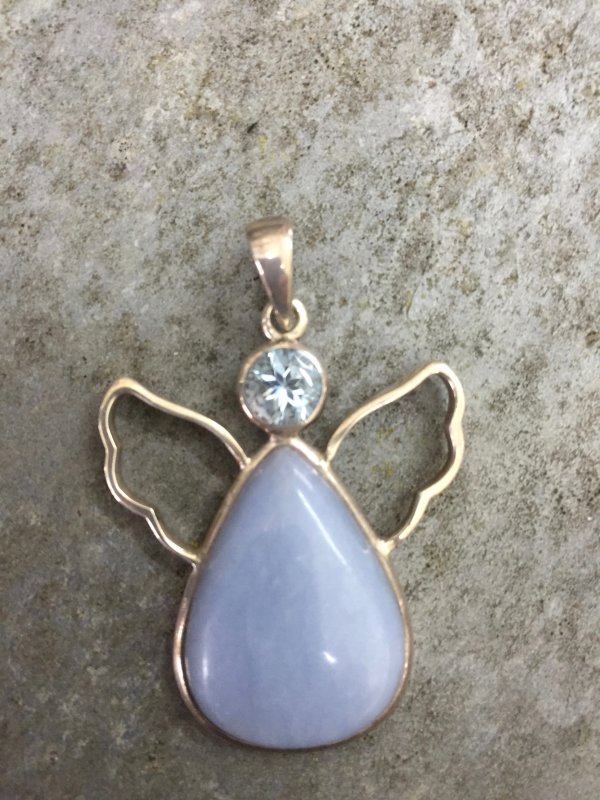 Peace Angel set with blue topaz head and angelite body