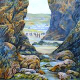 Painting of Perron Porth Cliffs Cornwall