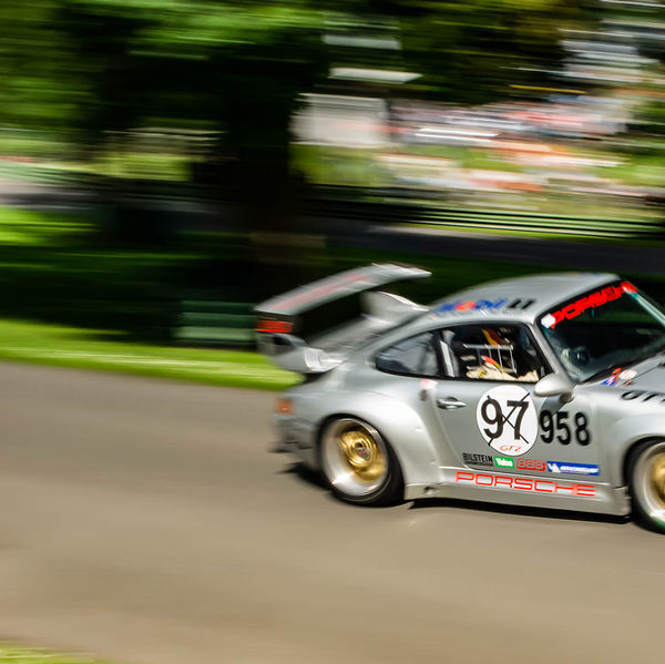 Porsche at Prescott 2019, #59 classic silver porsche 911 at speed during the porsche at prescott hill climb event