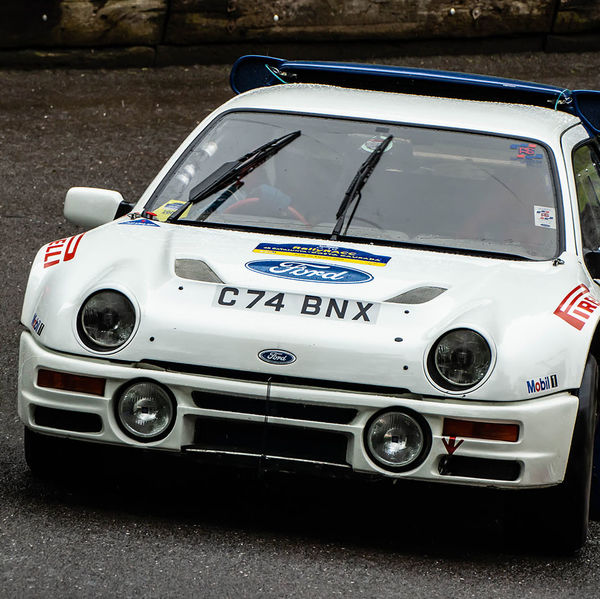 Classic Nostalgia 2019, Shelsley Walsh Hill Climb, #50 classic ford RS200 rally car at speed on shelsley walsh hill climb circuit