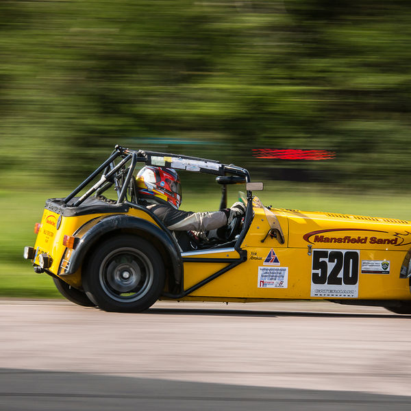 British Motorsports Marshals Sprint, Curborough Sprint Course, #08 Yellow Lotus 7 Caterham Westfield at speed on Curborough Sprint Course
