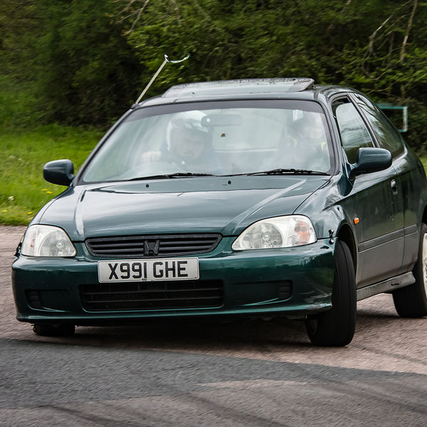 Quinton Motor Club May Track Day, Curborough, #27 Green honda civic cornering at speed on Curborough Sprint Course