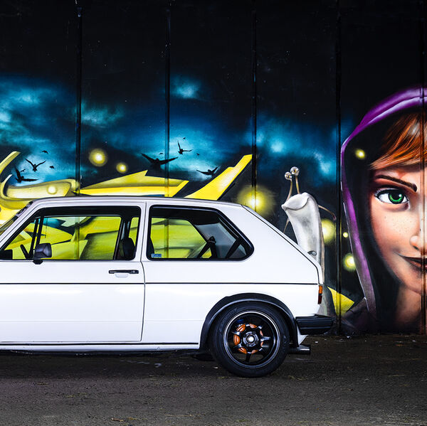steve-shelley-ssshoot-covid-lockdown-011 aj's white mk1 golf gti light painting in front of tamworth underpass graffiti