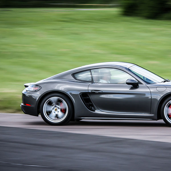 Porsche Club GB, R13, Track Day 2019, Curborough, #14 grey porsche cayman at speed on curborough sprint track