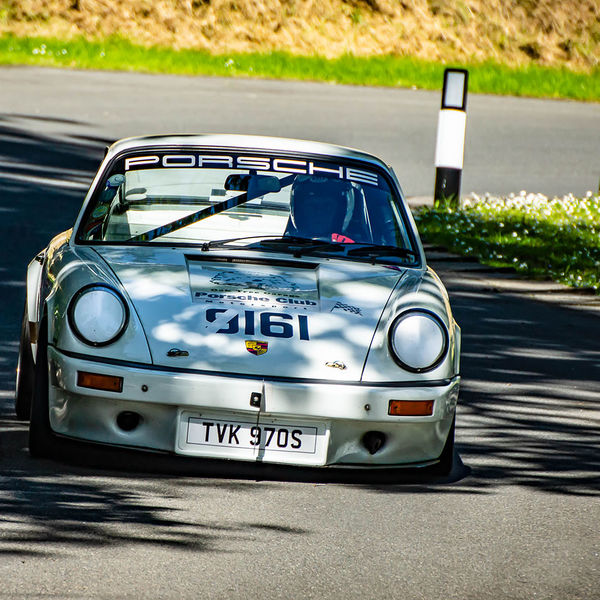 Porsche at Prescott 2019, #52 classic white porsche 911 at speed during the porsche at prescott hill climb event