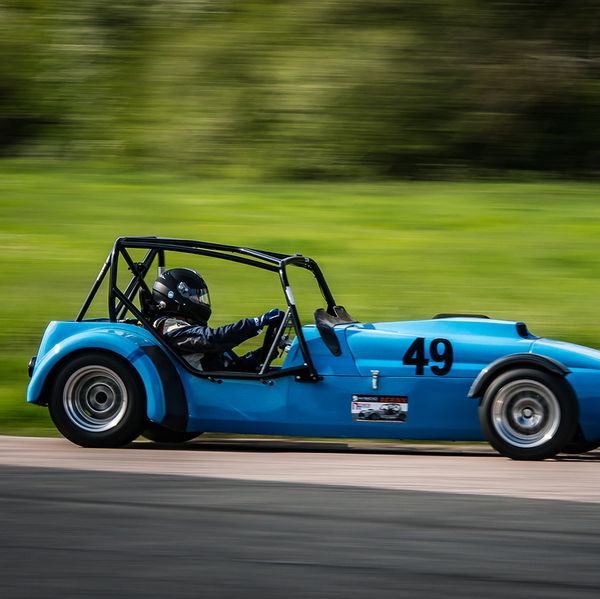 British Motorsports Marshals Sprint, Curborough Sprint Course, #06 Blue Lotus 7 Caterham Westfield at speed on Curborough Sprint Course