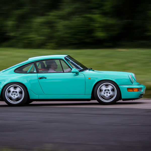 Porsche Club GB, R13, Track Day 2019, Curborough, #07 mint green porsche 911 at speed on curborough sprint track