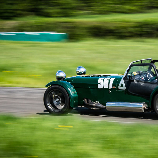 Lotus 7 Club Speed Championships, Curborough, #04 Green Caterham 7 at speed along the Curborough sprint course shenstone straight
