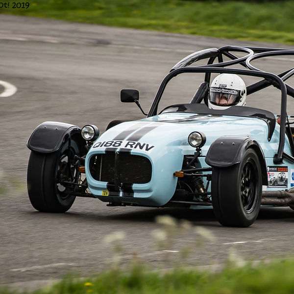 Quinton Motor Club May Track Day, Curborough, #26 Light Blue Lotus 7 Caterham Westfield at speed on Curborough Sprint Course