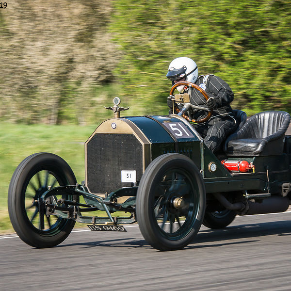 Vintage Sports Car Club Curborough Speed Trials 2019, #14 green vintage racing car negotiating the curborough hairpin at speed