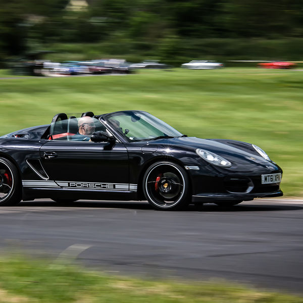 Porsche Club GB, R13, Track Day 2019, Curborough, #10 black convertible porsche 911 at speed on curborough sprint track