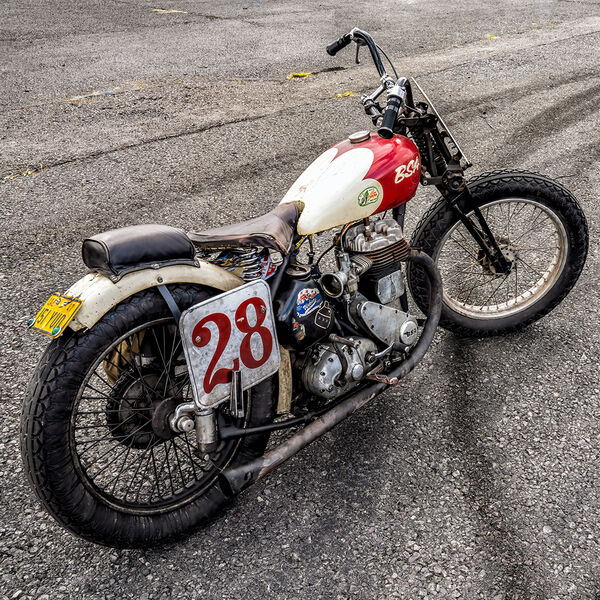steve-shelley-ssshoot-covid-lockdown-024 classic bsa motorcycle on tarmac at santa pod nostalgia drag racing event