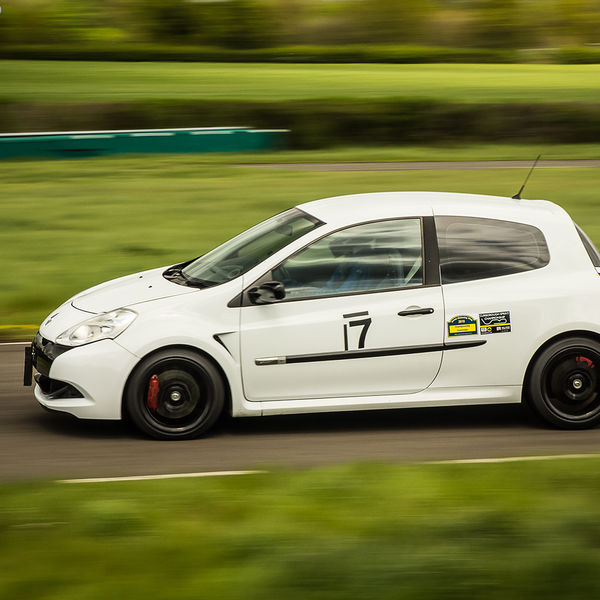 Curborough Sprint Championship 2019 - Round One - #03 white renault clio at speed on curborough shenstone straight