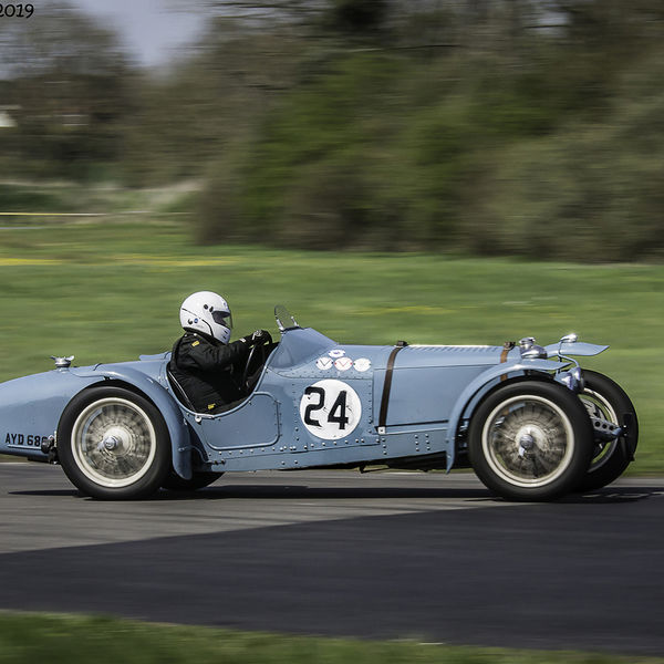 Vintage Sports Car Club Curborough Speed Trials 2019, #10 pale blue vintage sports car speeding along curborough sprint track