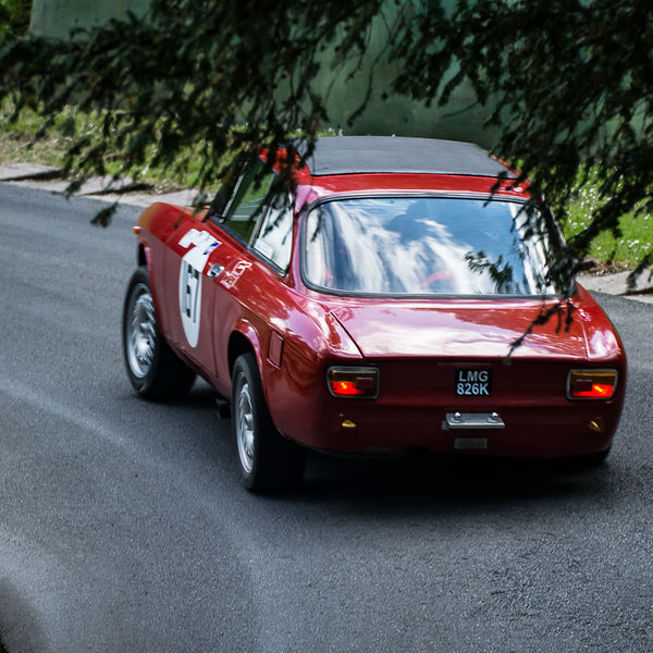 La Vie en Bleu 2019, Prescott Speed Hill Climb, #18 classic red alfa romeo giulia gt at speed on prescott hill climb