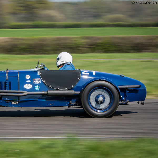 Vintage Sports Car Club Curborough Speed Trials 2019, #01 Blue vintage racing car at speed on curborough sprint course