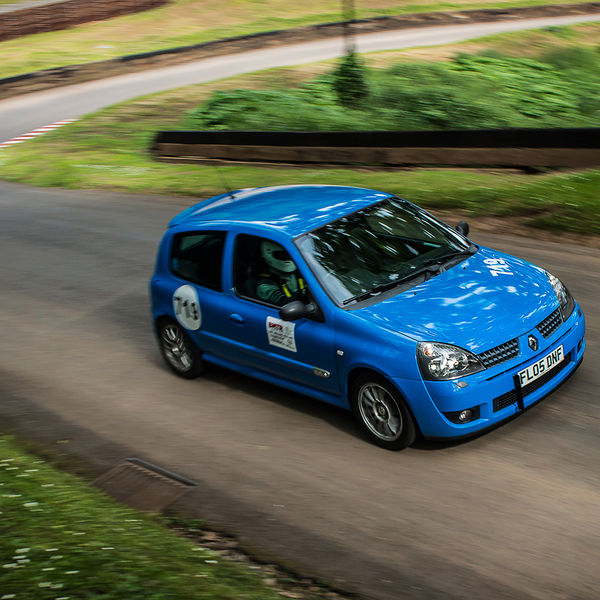Best of British 2019, Shelsley Walsh, #03 blue renault clio racing up shelsley walsh hill climb at speed