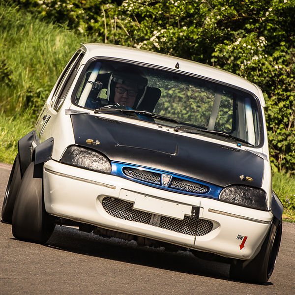 British Motorsports Marshals Sprint, Curborough Sprint Course, #39 white mini metro cornering at full speed during track day at curborough sprint