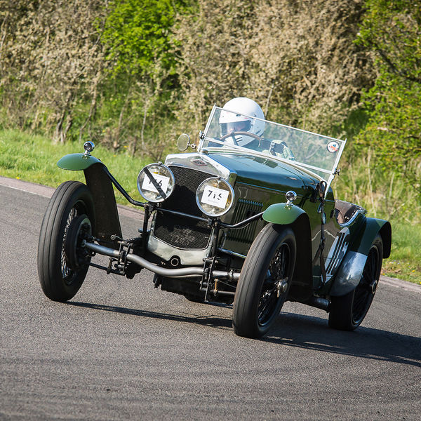 Vintage Sports Car Club Curborough Speed Trials 2019, #36 green vintage racing car at speed on curborough sprint course
