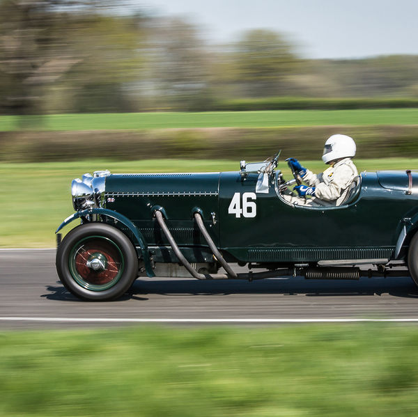 Vintage Sports Car Club Curborough Speed Trials 2019, #21 green vintage racing car at speed on curborough sprint course