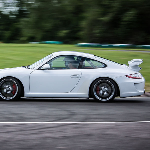 Porsche Club GB, R13, Track Day 2019, Curborough, #32 white porsche 911 race car at speed on curborough sprint track