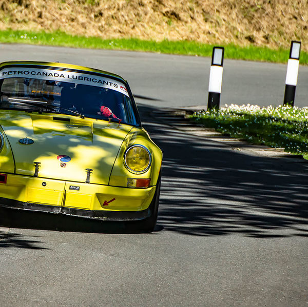 Porsche at Prescott 2019, #38 classic yellow porsche 911 at speed during the porsche at prescott hill climb event
