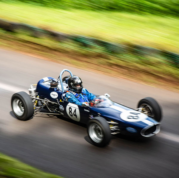 Classic Nostalgia 2019, Shelsley Walsh Hill Climb, #06 classic single seat racing car at speed on shelsley walsh hill climb circuit
