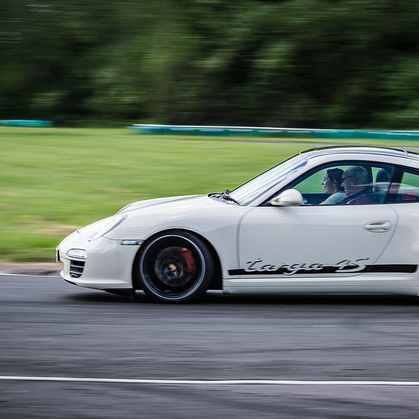 Porsche Club GB, R13, Track Day 2019, Curborough, #56 white porsche 911 targa 4s at speed on curborough sprint track