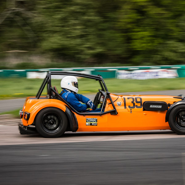 Curborough Sprint Championship 2019 - Round One - #34 orange lotus 7 caterham westfield at speed on curborough shenstone straight