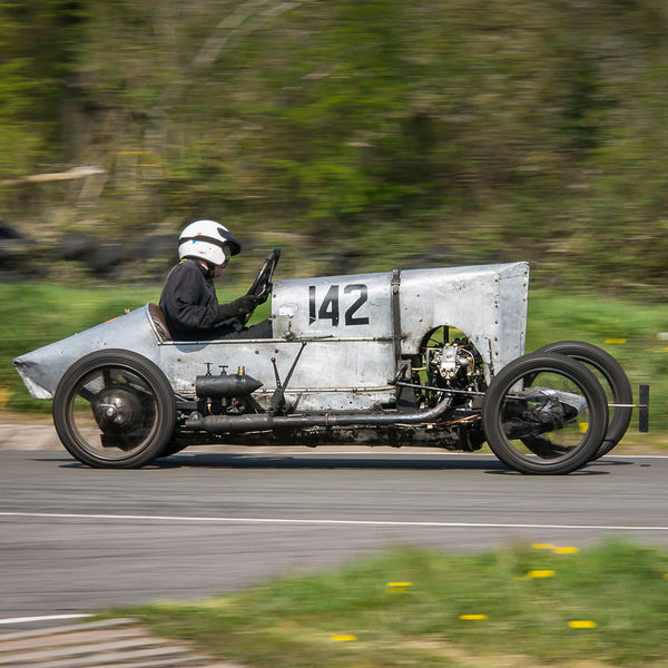 Vintage Sports Car Club Curborough Speed Trials 2019, #23 aluminium jap vintage racing car at speed on curborough sprint course