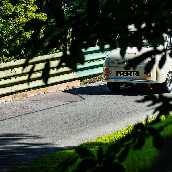 Porsche at Prescott 2019, #17 cream austin a45 farina at speed during the porsche at prescott hill climb event